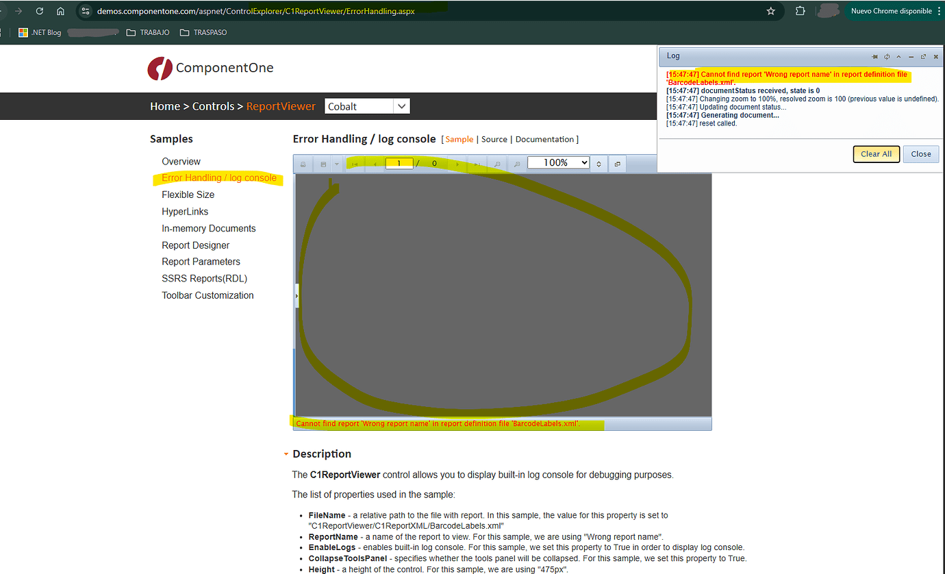 Errors in C1ReportViewer samples | ASP.NET Web Forms Edition ...